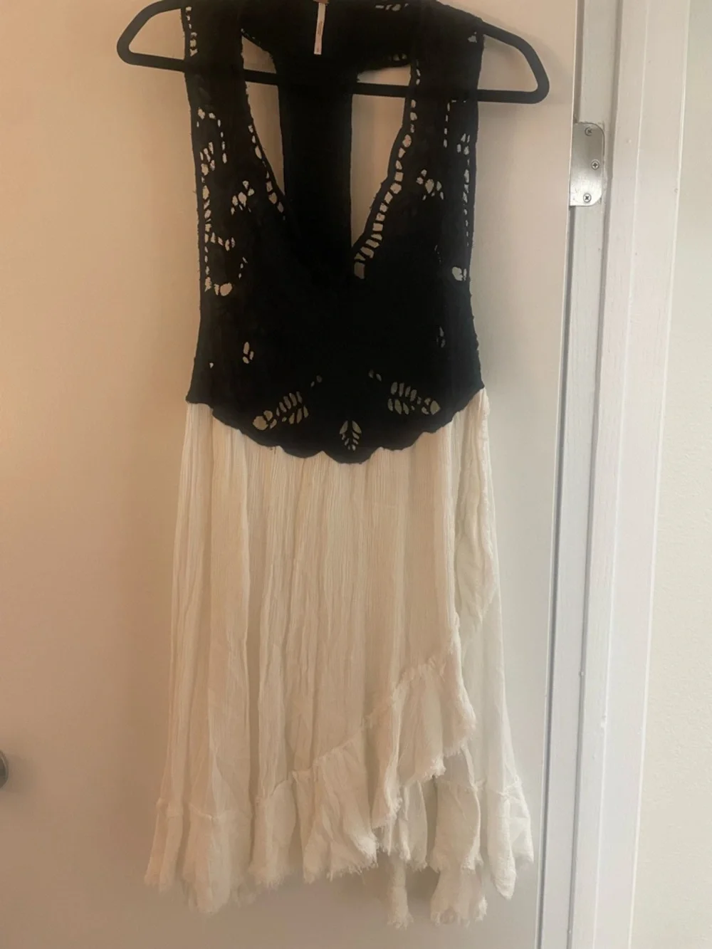 Free People Black Crochet Bodice White Tiered Backless Sundress - Picture 10 of 11